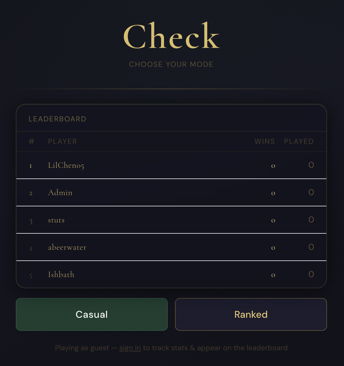 Live leaderboard for logged-in players