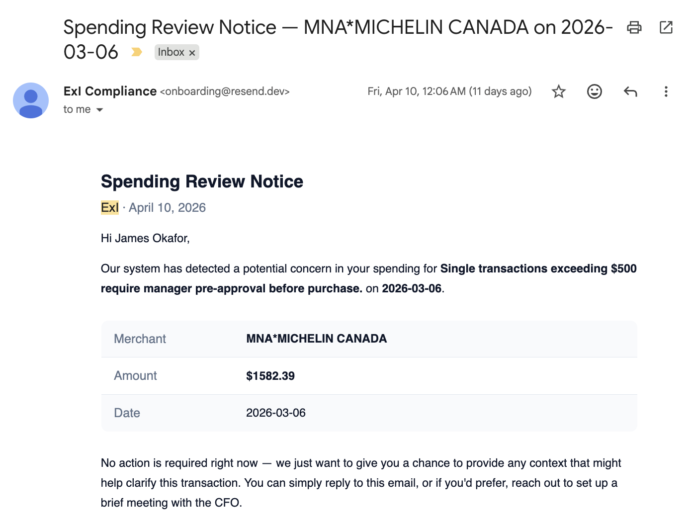 Notice emails about potential policy violations